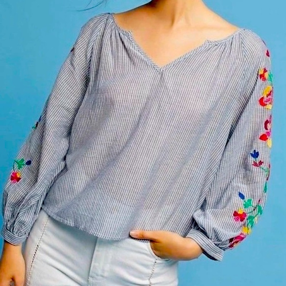 Anthropologie Embroidered Soleil Top By Floreat Woman’s Size Large (Oversized)